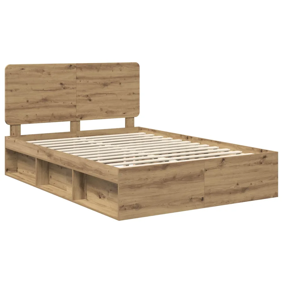 Cadre de lit Chêne artisan 150 x 200 cm Bois de pin massif - 4