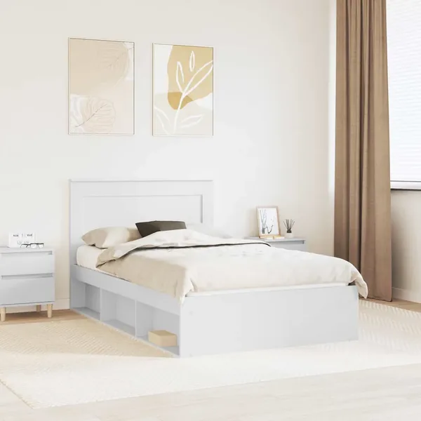Cadre de lit avec tête de lit Blanc 120 x 190 cm Pin massif
