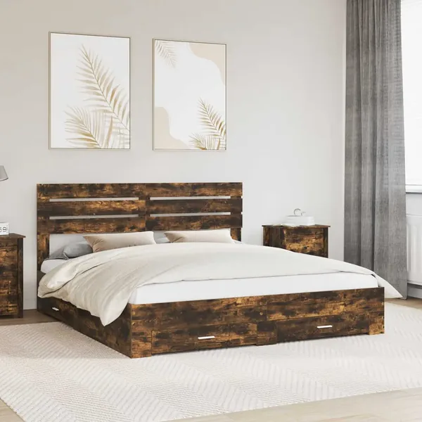 Cadre de lit Chêne fumé 200 x 200 cm Bois d'ingénierie