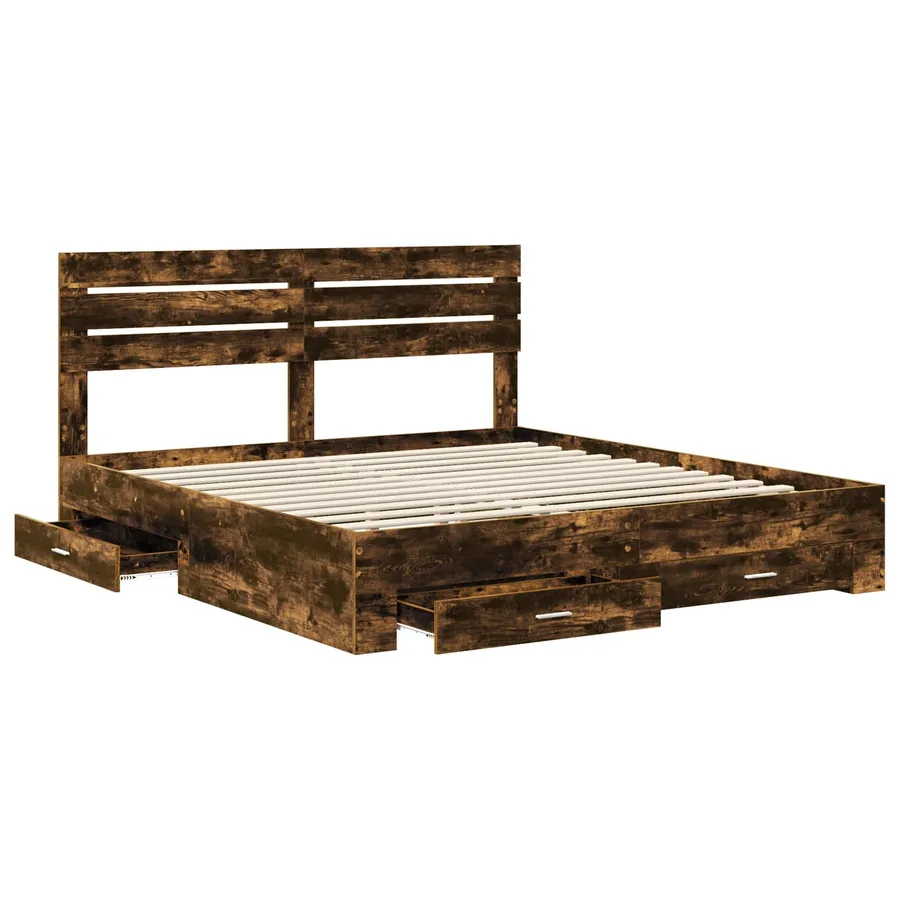 Cadre de lit Chêne fumé 200 x 200 cm Bois d'ingénierie - 5