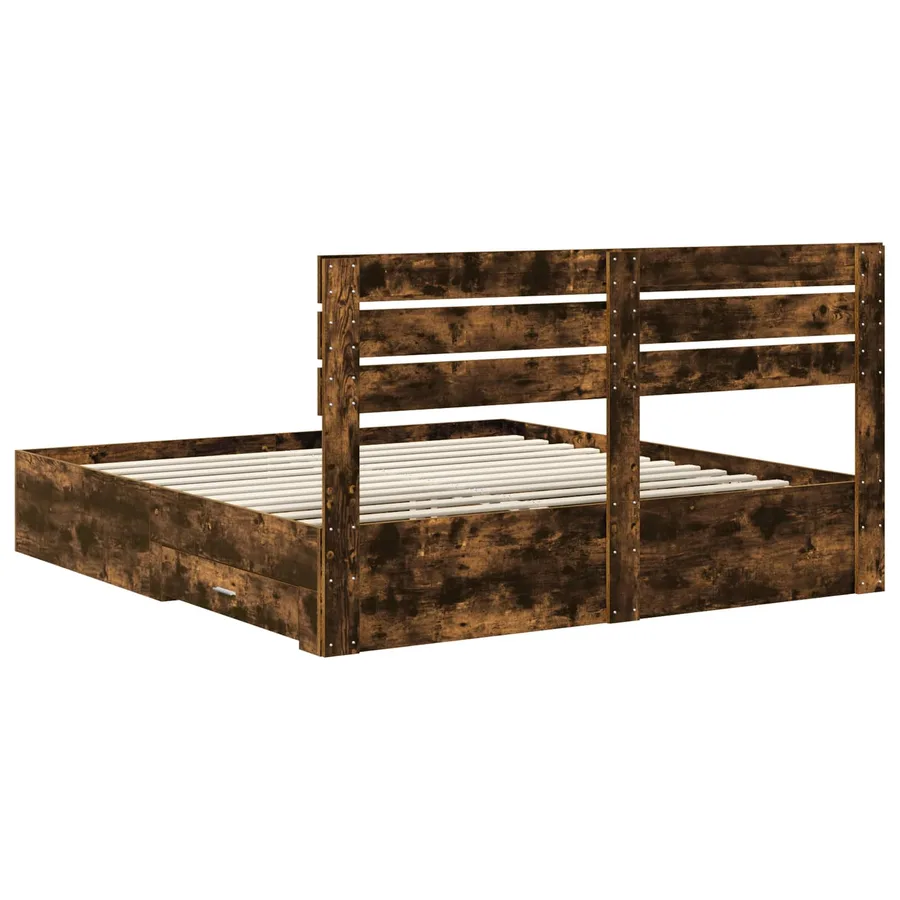 Cadre de lit Chêne fumé 200 x 200 cm Bois d'ingénierie - 8