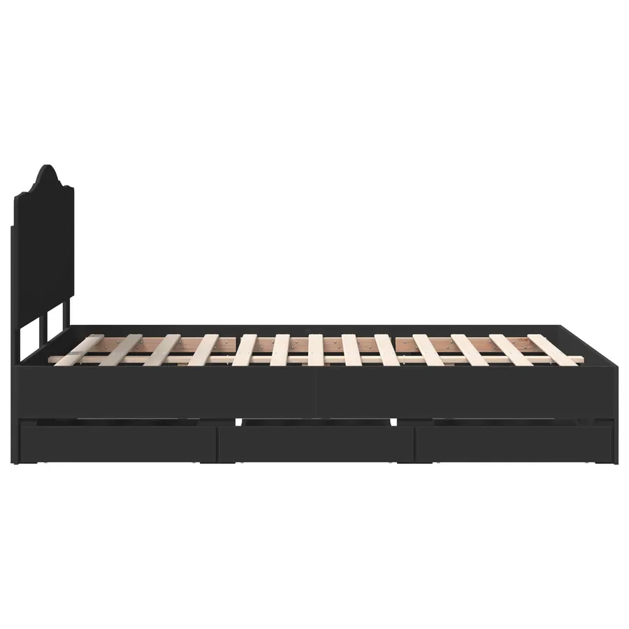 Cadre de lit avec tiroir Noir 120 x 190 cm Bois Ingénierie - 9