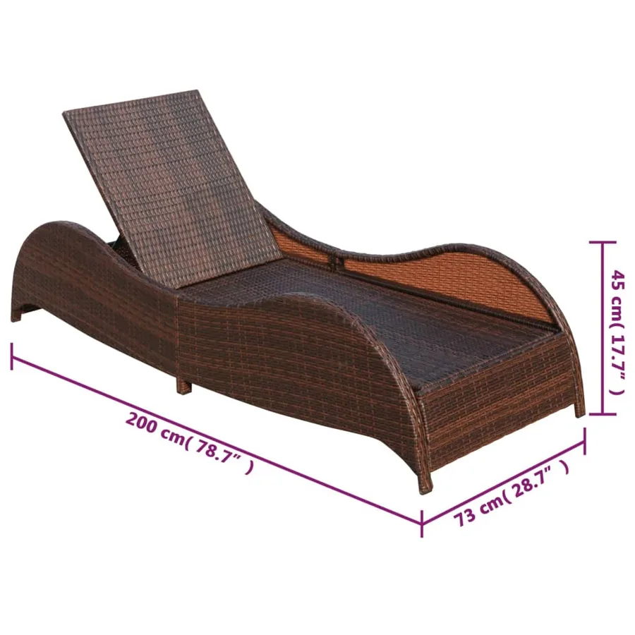 Chaise longue avec coussin Résine tressée Marron - 6