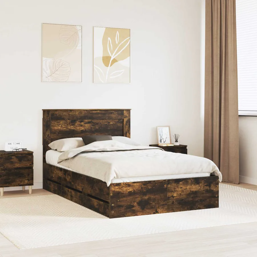Cadre de lit Chêne fumé 120 x 190 cm Bois Ingénierie