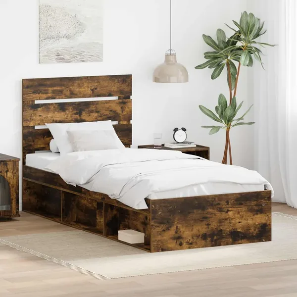 Cadre de lit Chêne fumé 90 x 200 cm Bois de pin massif