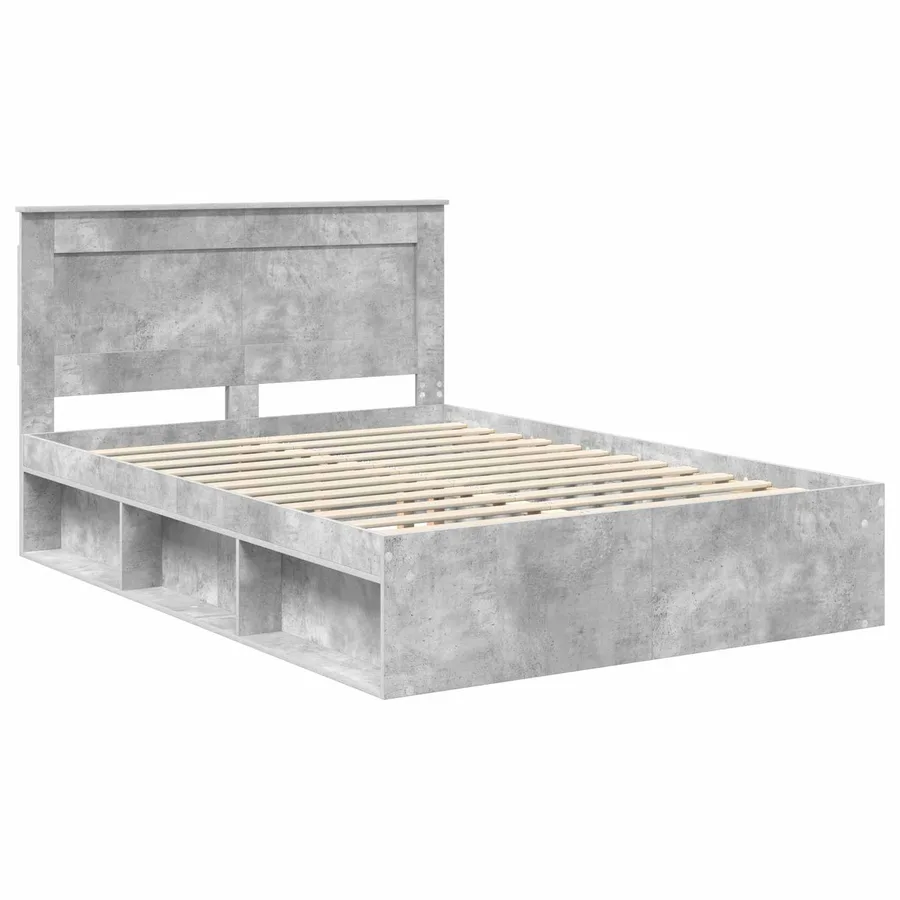 Cadre de lit avec tête de lit Béton 140 x 190 cm Pin massif - 4