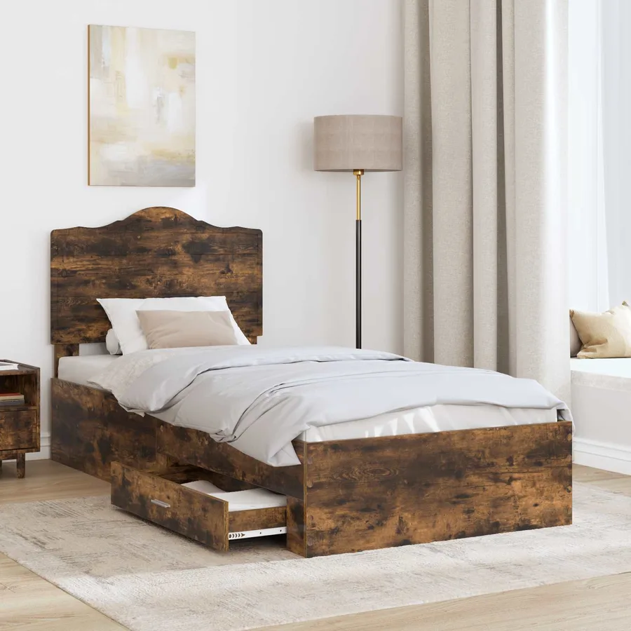 Cadre de lit Chêne fumé 100 x 200 cm Bois d'ingénierie - 3