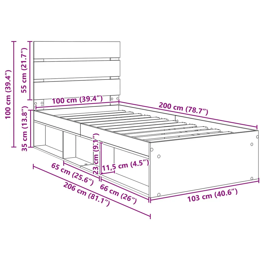 Cadre de lit Blanc 100 x 200 cm Bois de pin massif - 13