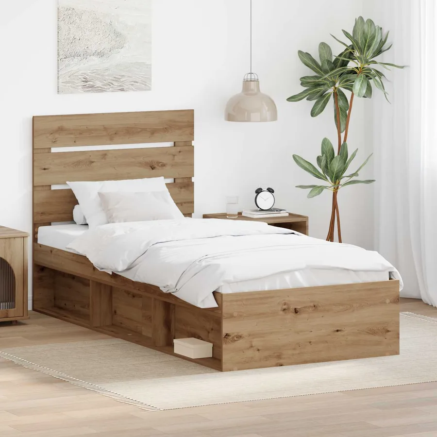 Cadre de lit Chêne artisan 100 x 200 cm Bois de pin massif