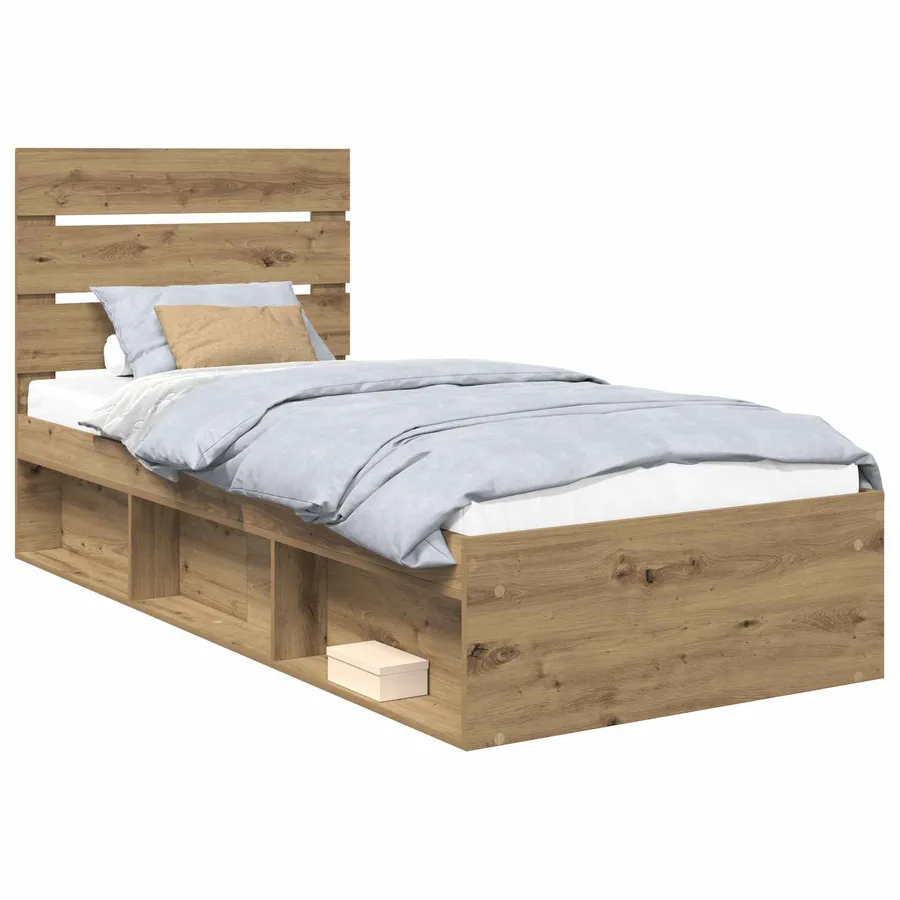 Cadre de lit Chêne artisan 100 x 200 cm Bois de pin massif - 2