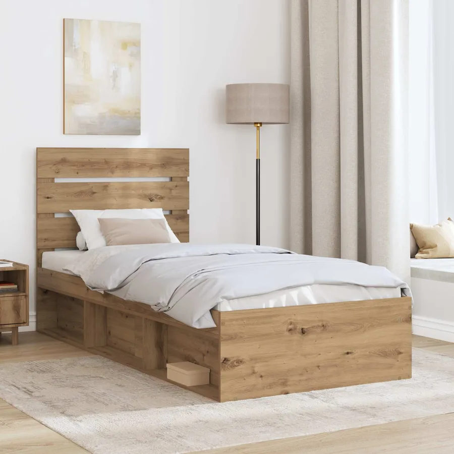 Cadre de lit Chêne artisan 100 x 200 cm Bois de pin massif - 3