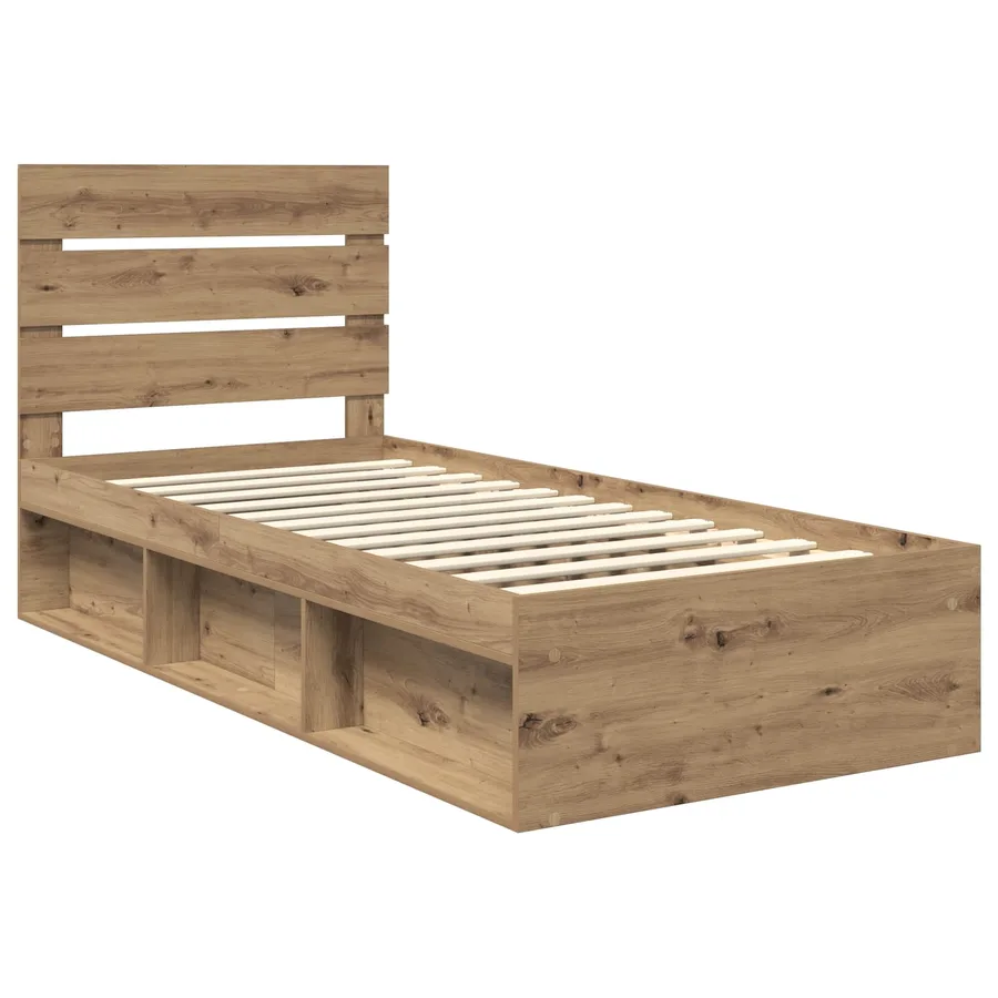 Cadre de lit Chêne artisan 100 x 200 cm Bois de pin massif - 4