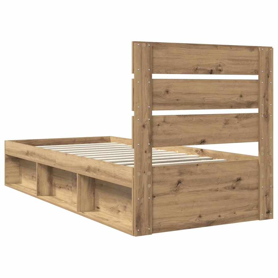Cadre de lit Chêne artisan 100 x 200 cm Bois de pin massif - 9