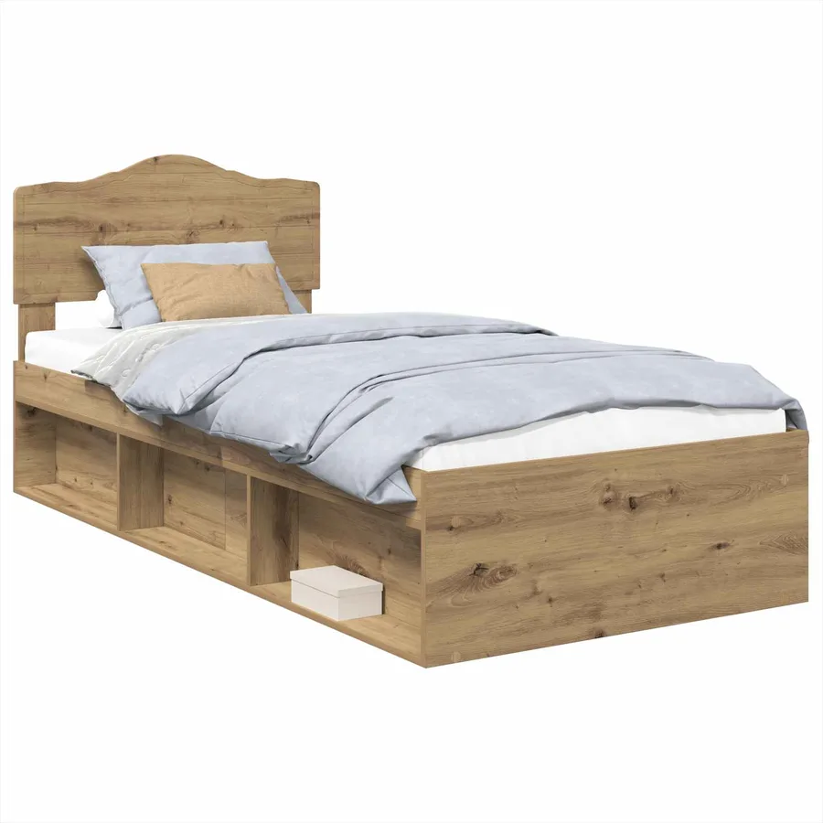 Cadre de lit Chêne artisan 90 x 190 cm Bois de pin massif - 2