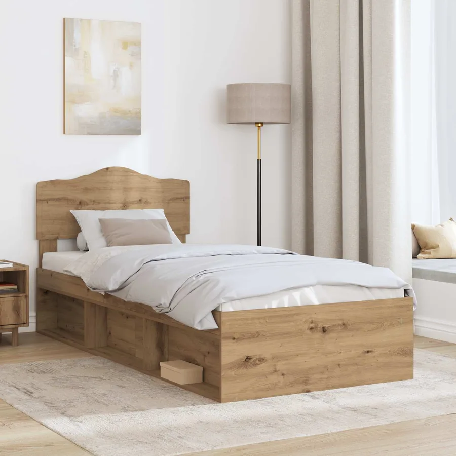 Cadre de lit Chêne artisan 90 x 190 cm Bois de pin massif - 3