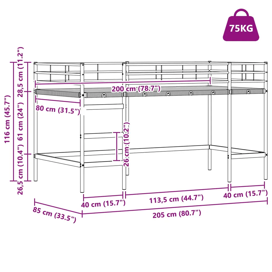 Lit mezzanine pour enfants Uni Blanc 80 x 200 cm Acier - 11