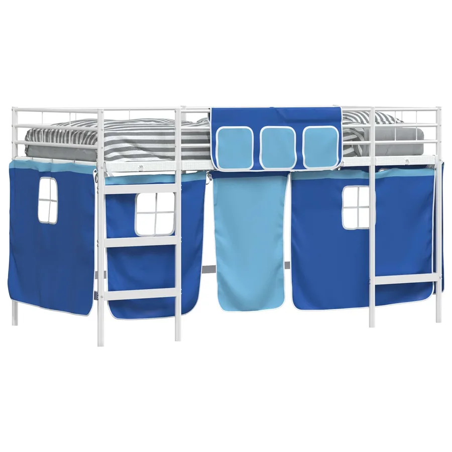 Cadre de Lit Mezzanine pour Enfants avec Rideaux Blanc et Bleu - 2