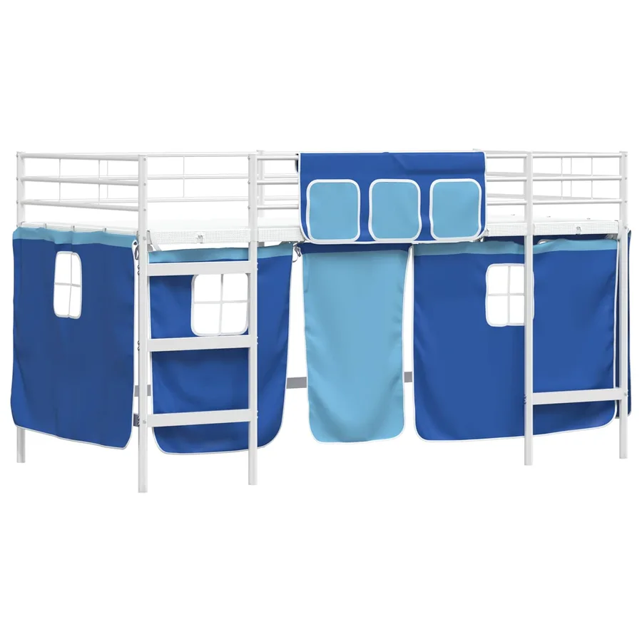 Cadre de Lit Mezzanine pour Enfants avec Rideaux Blanc et Bleu - 4