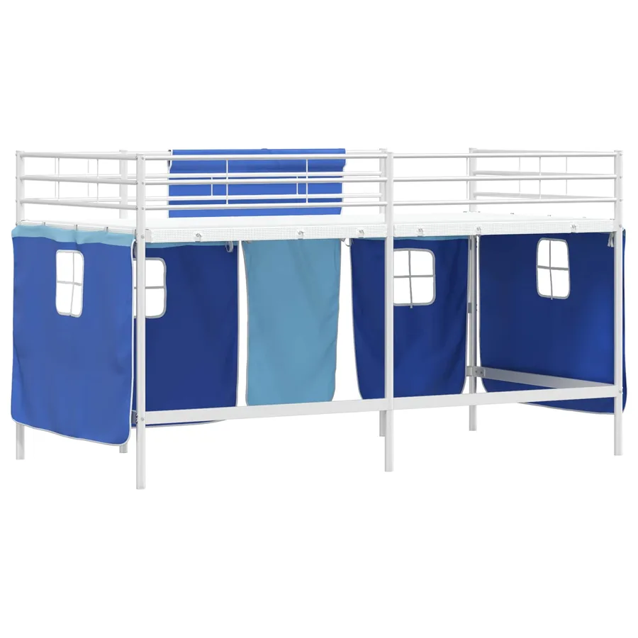 Cadre de Lit Mezzanine pour Enfants avec Rideaux Blanc et Bleu - 8