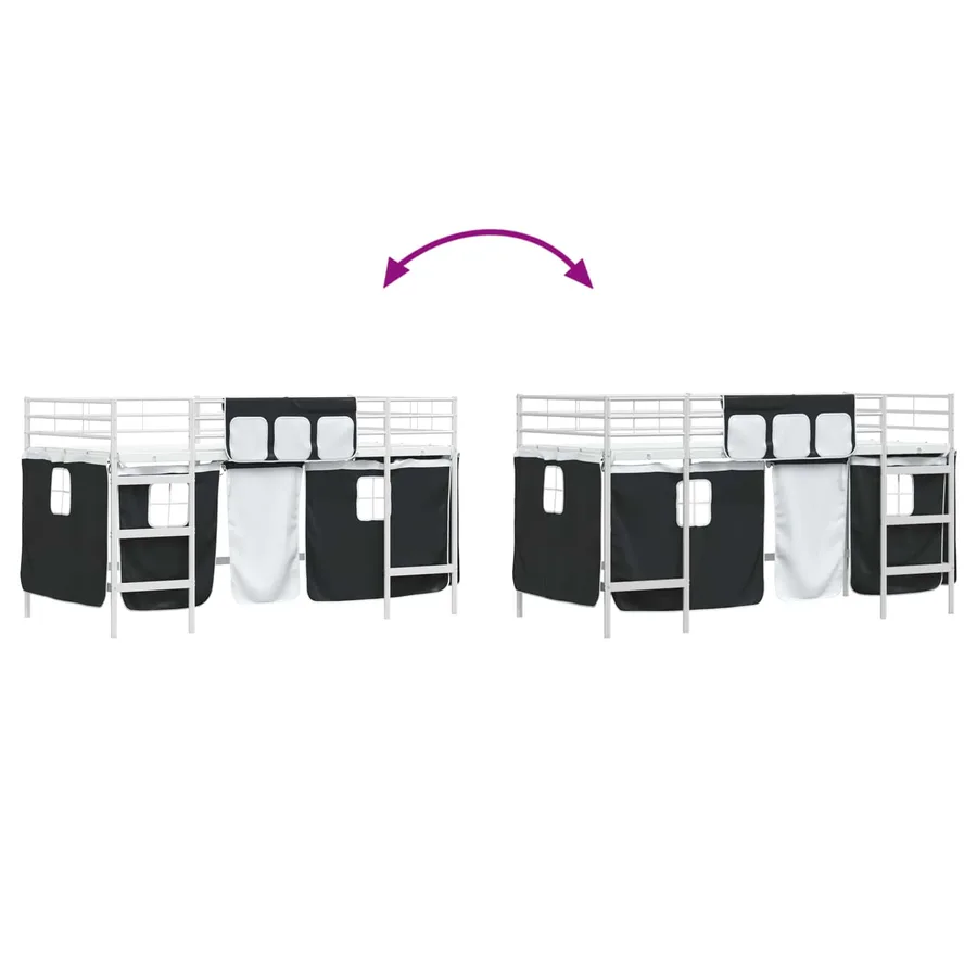 Cadre de Lit Mezzanine pour Enfants avec Rideaux Blanc et Noir - 13