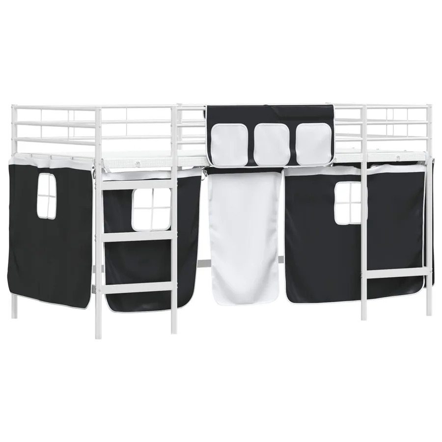 Cadre de Lit Mezzanine pour Enfants avec Rideaux Blanc et Noir - 4