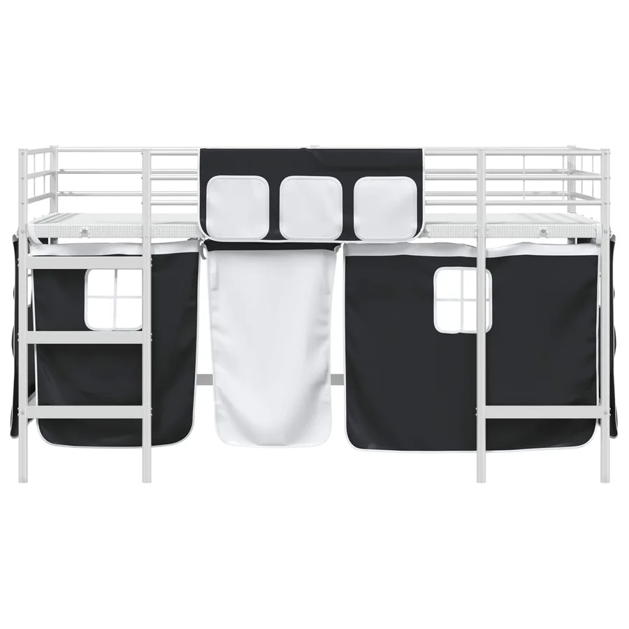 Cadre de Lit Mezzanine pour Enfants avec Rideaux Blanc et Noir - 6