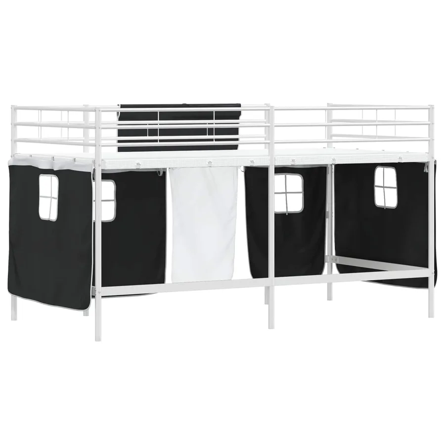 Cadre de Lit Mezzanine pour Enfants avec Rideaux Blanc et Noir - 8