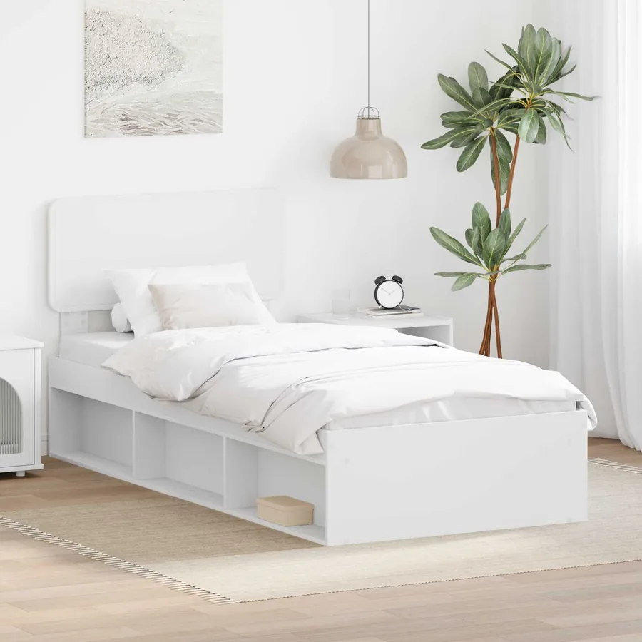 Cadre de lit avec tête de lit Blanc 75 x 190 cm Pin massif