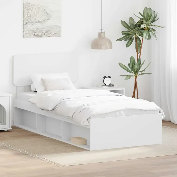 Cadre de lit avec tête de lit Blanc 75 x 190 cm Pin massif