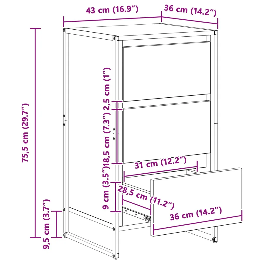 Buffet Chêne noir 42 x 36 x 75.5 cm Bois d'ingénierie - 12