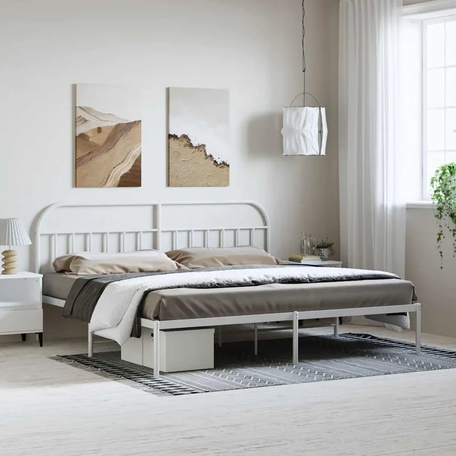Cadre de lit métal sans matelas et tête de lit blanc 193x203 cm