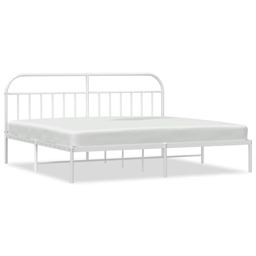 Cadre de lit métal sans matelas et tête de lit blanc 193x203 cm - 2