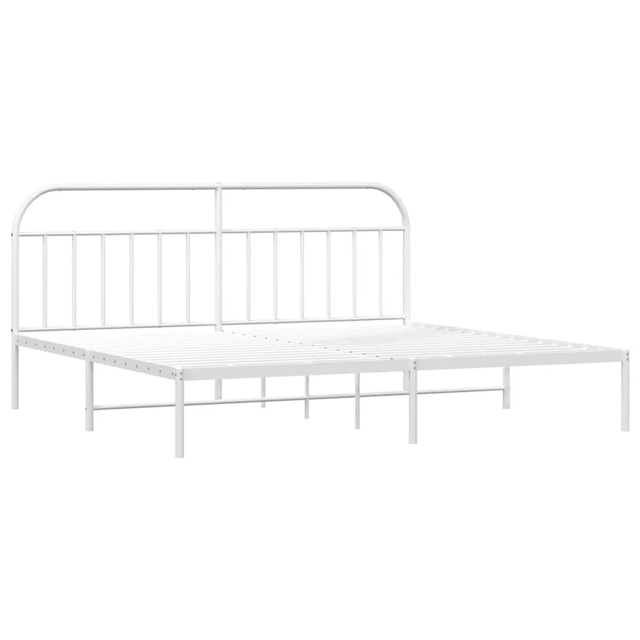 Cadre de lit métal sans matelas et tête de lit blanc 193x203 cm - 3