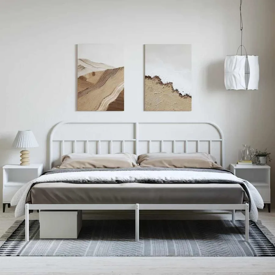 Cadre de lit métal sans matelas et tête de lit blanc 193x203 cm - 4