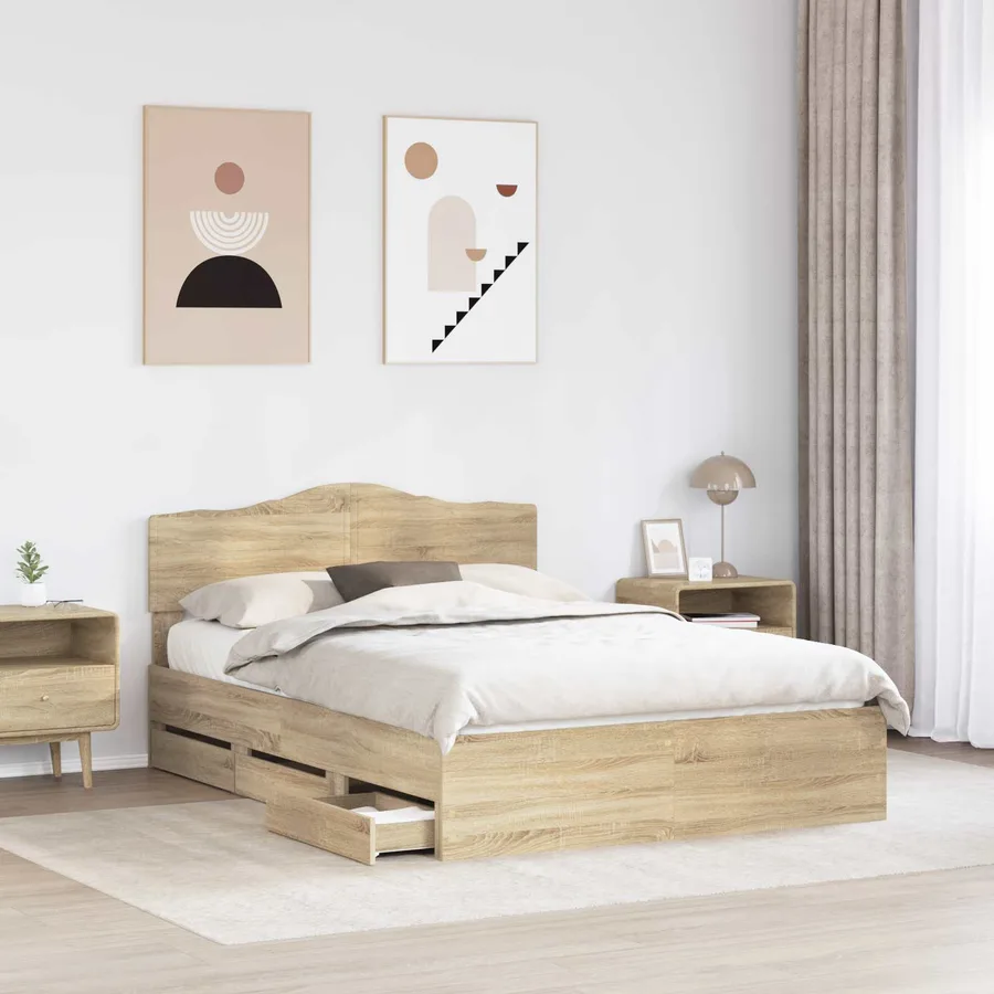 Cadre de lit Chêne Sonoma 140 x 200 cm Bois Ingénierie - 3