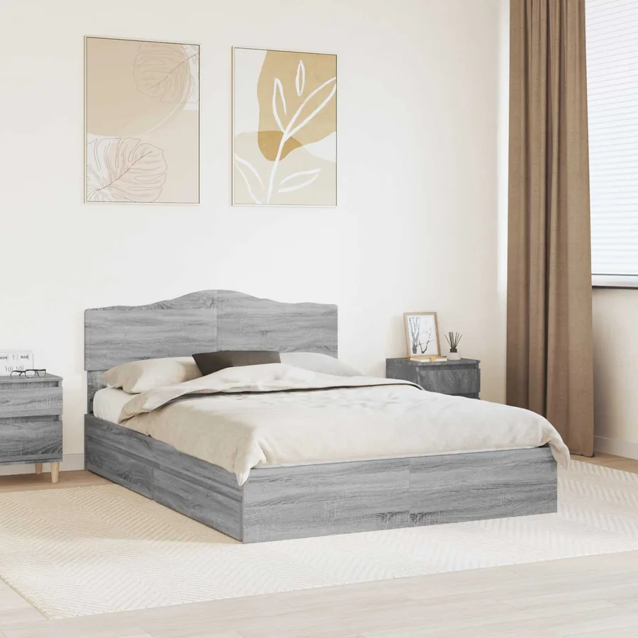 Lit de Rangement Gris Sonoma 140 x 200 cm Bois d'ingénierie
