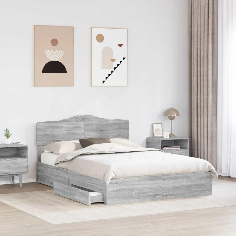 Lit de Rangement Gris Sonoma 140 x 200 cm Bois d'ingénierie - 3