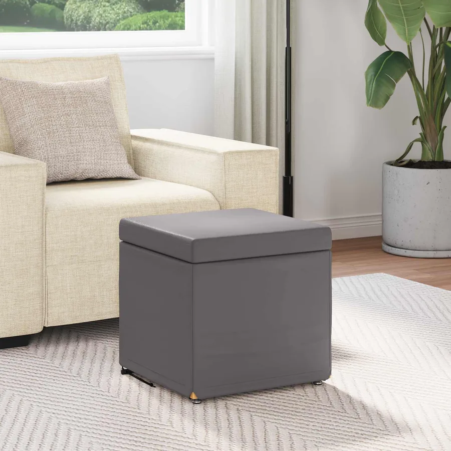 Tabouret Gris Cuir Synthétique et Bois Composite - 3