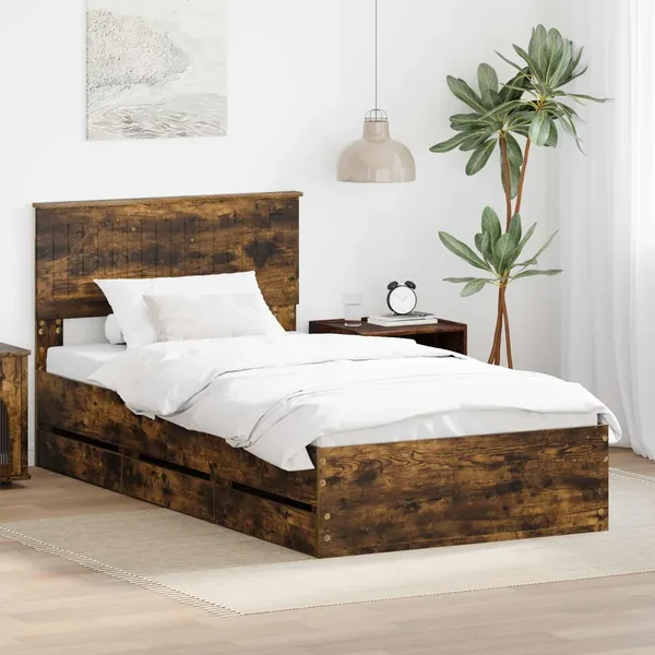 Cadre de lit Chêne fumé 100 x 200 cm Bois Ingénierie
