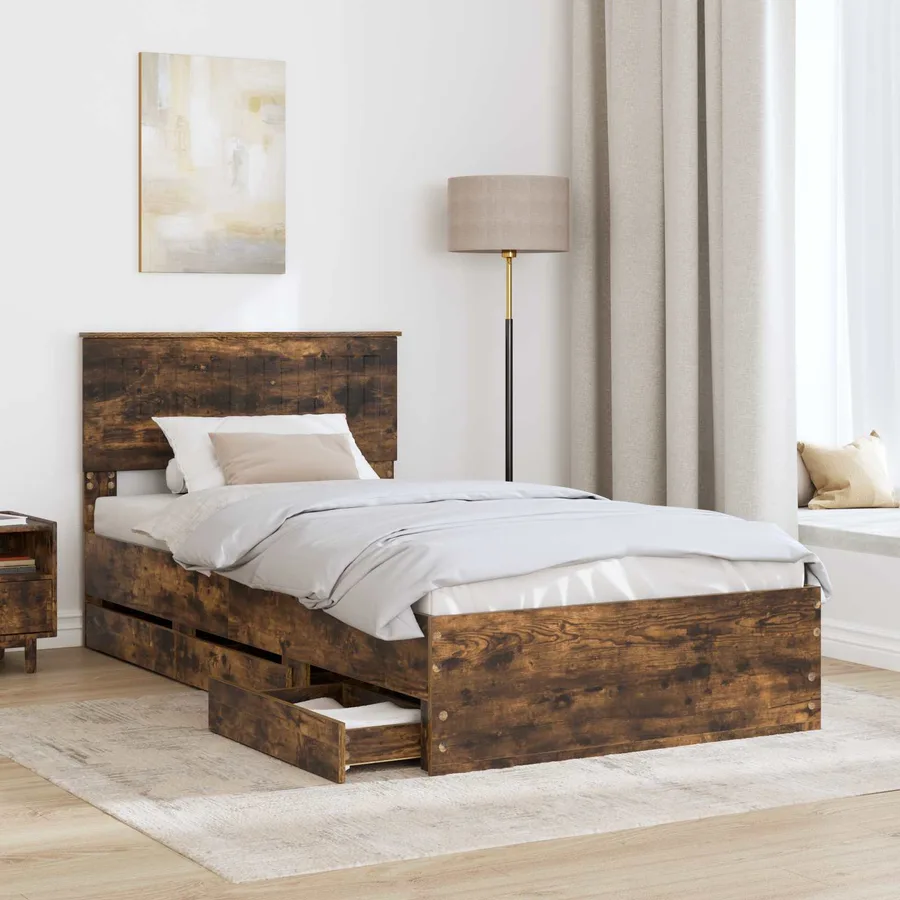 Cadre de lit Chêne fumé 100 x 200 cm Bois Ingénierie - 3