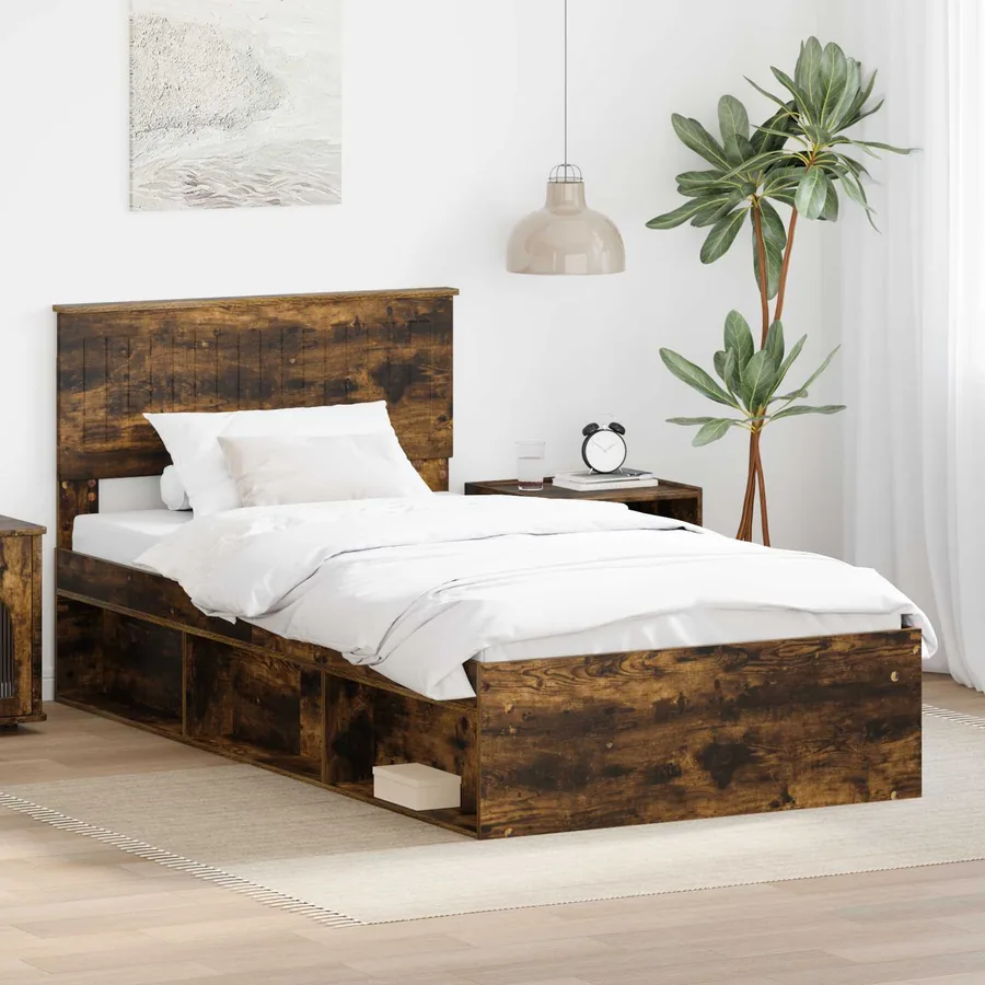 Cadre de lit Chêne fumé 100 x 200 cm Pin massif
