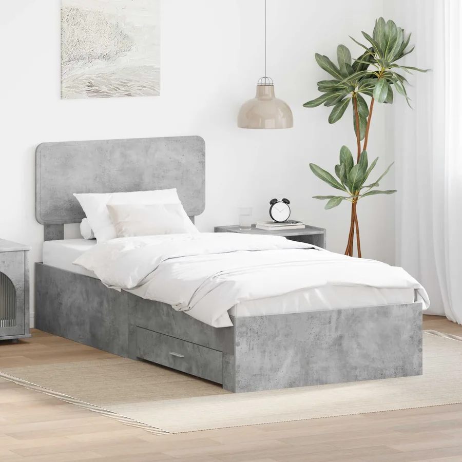 Cadre de lit Gris béton 100 x 200 cm Bois d'ingénierie