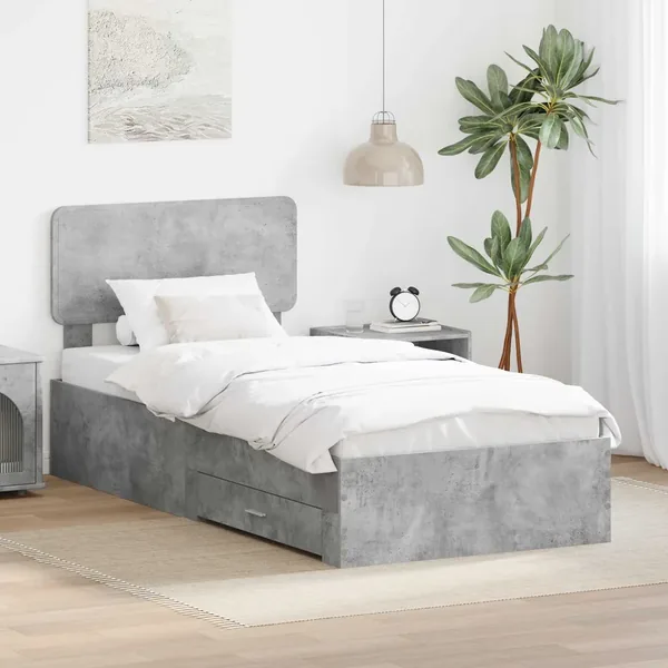 Cadre de lit Gris béton 100 x 200 cm Bois d'ingénierie