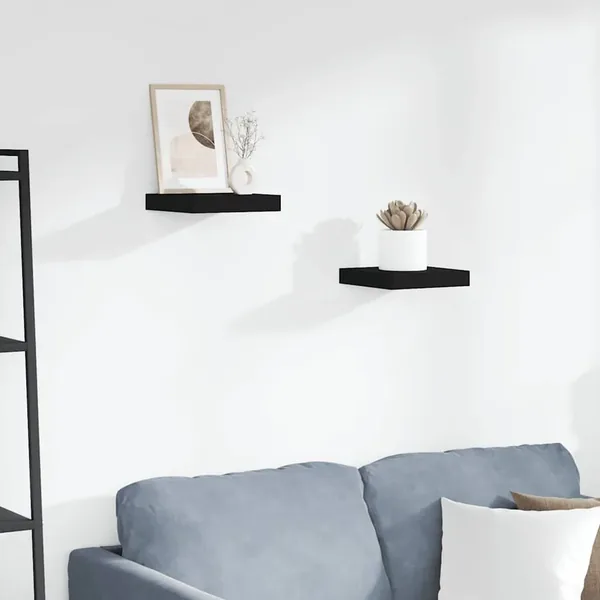 Étagères murales flottantes 2 pcs noir 23x23,5x3,8 cm MDF