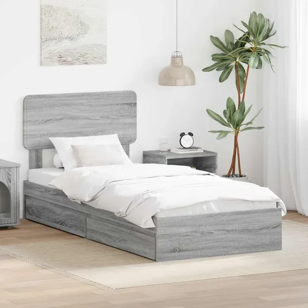 Lit de Rangement Gris Sonoma 100 x 200 cm Bois d'ingénierie