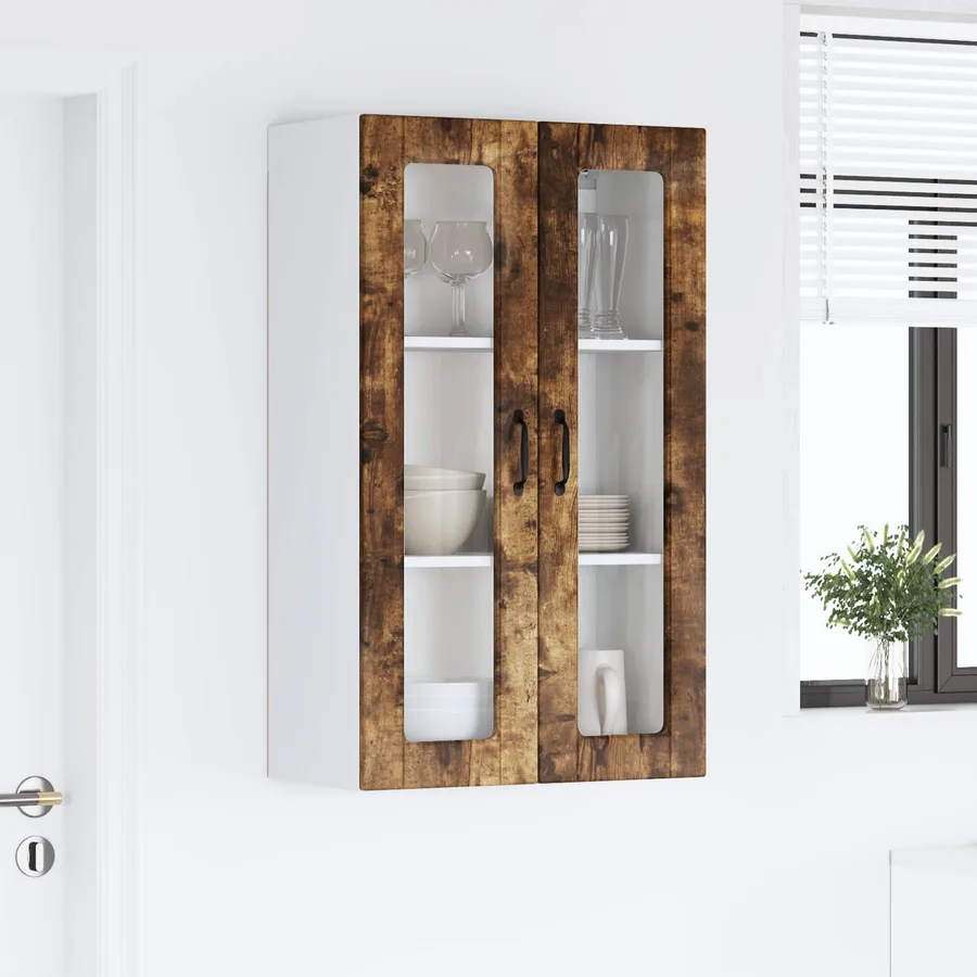 Cabinet en verre mural PORTO Chêne fumé 60 x 31 x 100 cm - 4