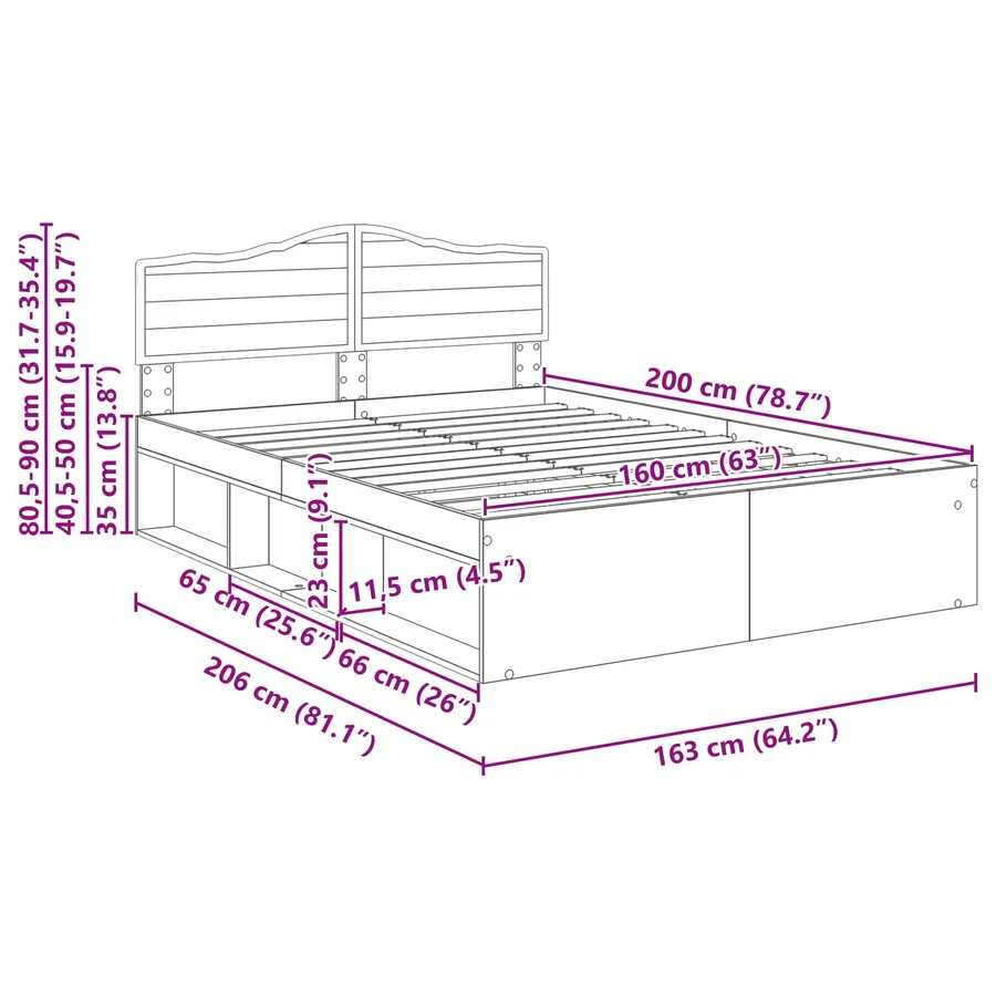 Cadre de lit Sonoma 160 x 200 cm Bois de pin massif - 13