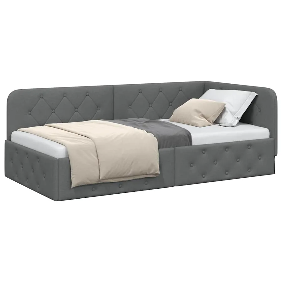 Cadre de lit d'angle Gris foncé 90 x 200 cm tissu - 3