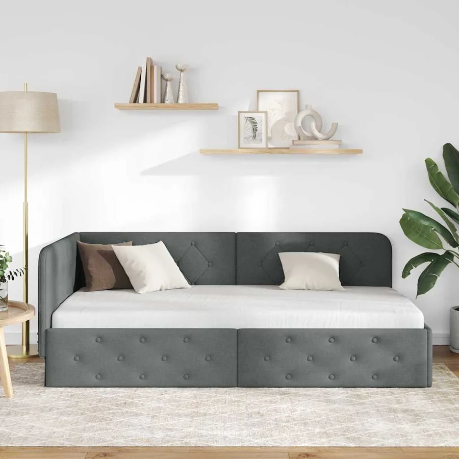 Cadre de lit d'angle Gris foncé 90 x 200 cm tissu - 4