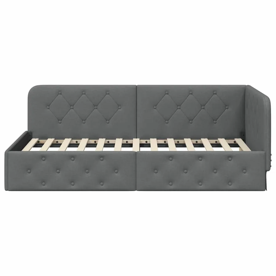 Cadre de lit d'angle Gris foncé 90 x 200 cm tissu - 5